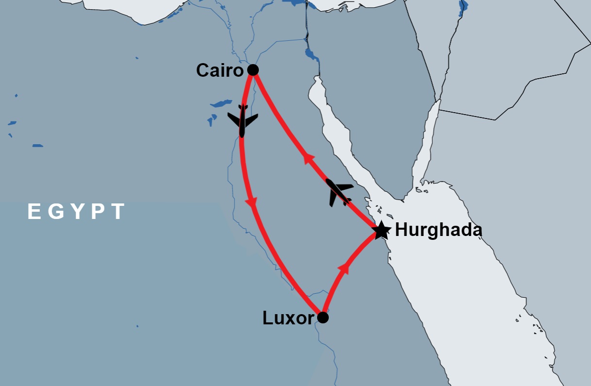 2 Day Cairo and Luxor from Hurghada by Flight map 2 Day Cairo and Luxor from Hurghada by Flight map